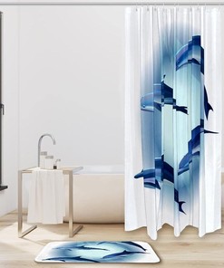 Set of Four Dolphins Shower Curtain, Bathroom Curtain for Housewarming Gift