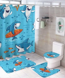 Shark Love Surfboard Shower Curtain for Bathroom, Housewarming Gift