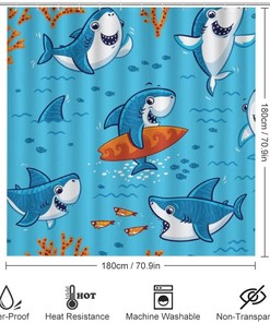 Shark Love Surfboard Shower Curtain for Bathroom, Housewarming Gift