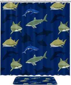 Shark Pattern Waterproof Shower Curtain for Modern Bathroom Decor