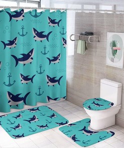 Shark and Anchor Shower Curtain for Bathroom, Bathroom Curtain