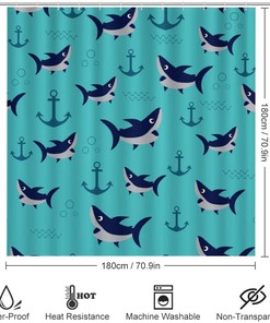 Shark and Anchor Shower Curtain for Bathroom, Bathroom Curtain