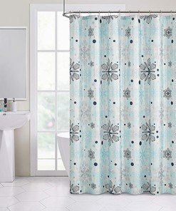 Shimmer Effect Blue and White Snowflake Shower Curtain for Bathroom