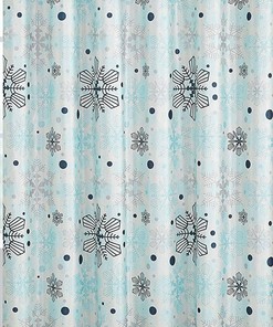 Shimmer Effect Blue and White Snowflake Shower Curtain for Bathroom