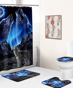 Shower Curtain with Wolf Howling at the Moon for Bathroom Decor
