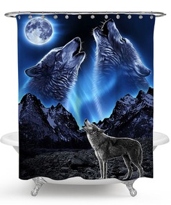 Shower Curtain with Wolf Howling at the Moon for Bathroom Decor