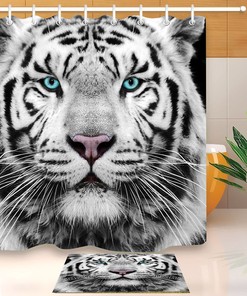 Siberian Tiger Face Shower Curtain - Wildlife Bathroom Decor