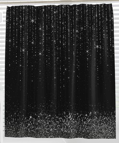 Silver Glitter Shower Curtain, Shining Bling Silver Black Bathroom for Home Decor