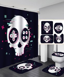 Skull Gamepad Video Game Shower Curtain for Dark Gamer Bathroom Decor
