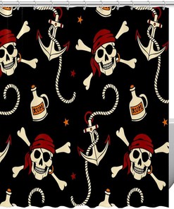 Skull and Wine Pirate Anchor Shower Curtain for Edgy Bathroom Decor 