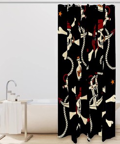 Skull and Wine Pirate Anchor Shower Curtain for Edgy Bathroom Decor