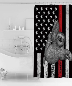 Sloth American Flag Theme Respect Firefighters Shower Curtain for a Patriotic Bath Decor