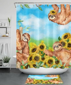 Sloth and Sunflower Watercolor Shower Curtain, Funny Bathroom Accessory and Housewarming Gift