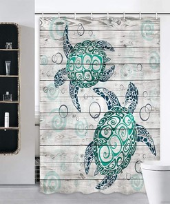 Small Teal Turtle Shower Curtain for RV Camper, Waterproof Fabric Bath Accessory - Bathroom Curtain