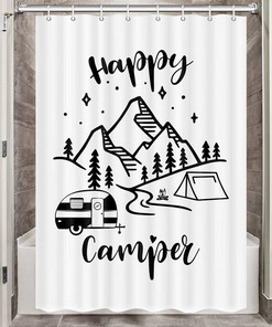 Small Tents Shower Curtain with Wilderness Theme Print - Perfect for RV Camper Bathroom