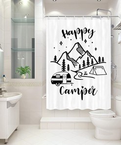 Small Tents Shower Curtain with Wilderness Theme Print - Perfect for RV Camper Bathroom
