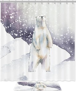 Snow Animal Polar Bear Winter Shower Curtain for Bathroom Decor