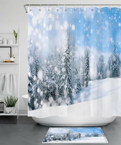 Snow Forest Snowflakes Shower Curtain for Bathroom Decor