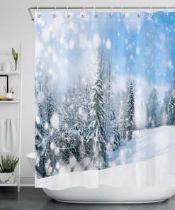 Snow Forest Snowflakes Shower Curtain for Bathroom Decor