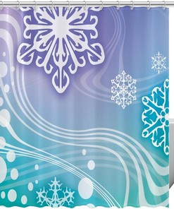 Snow Shower Curtain with Snowflake Dots for Bathroom Decor