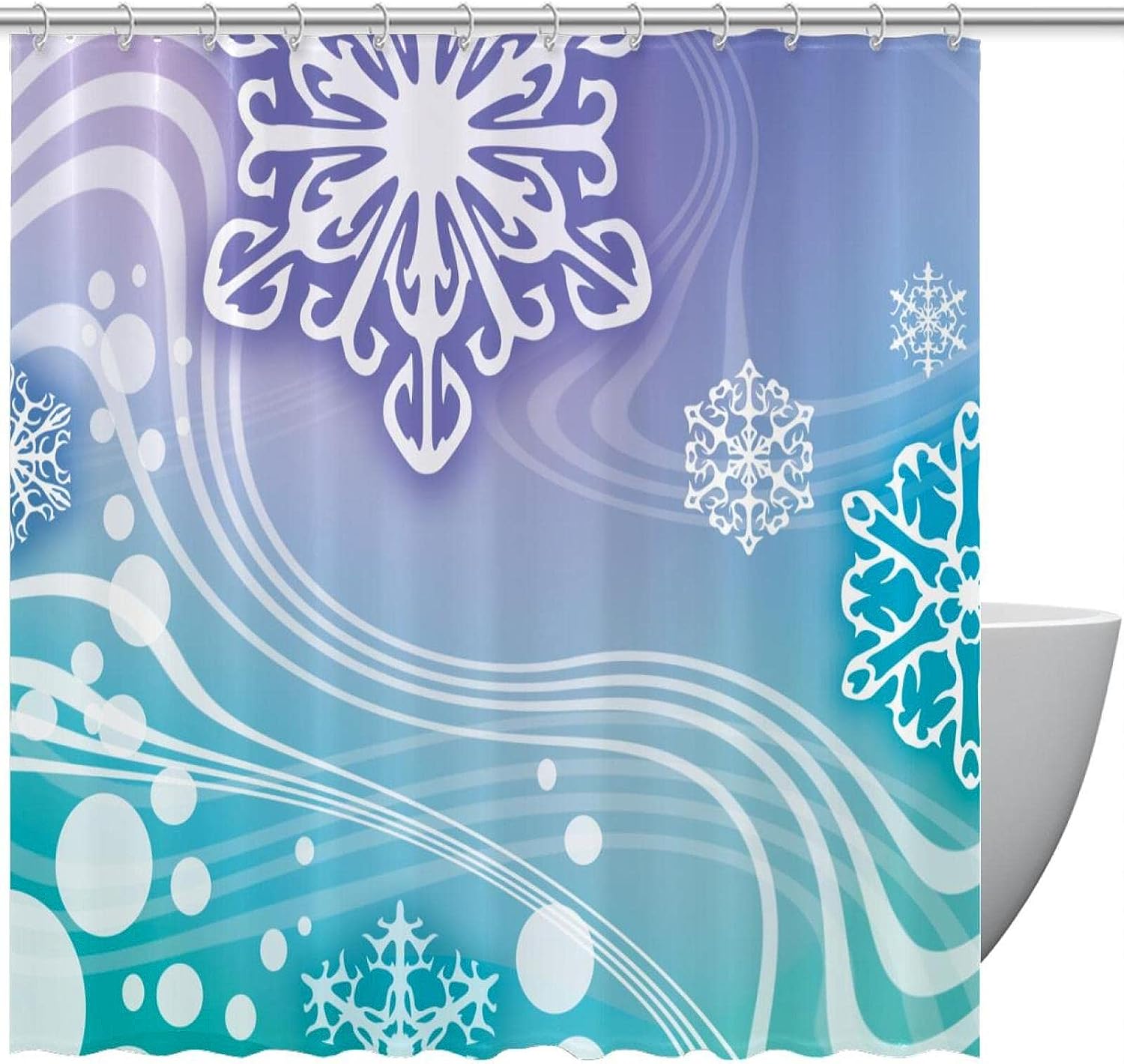 Snow Shower Curtain with Snowflake Dots for Bathroom Decor