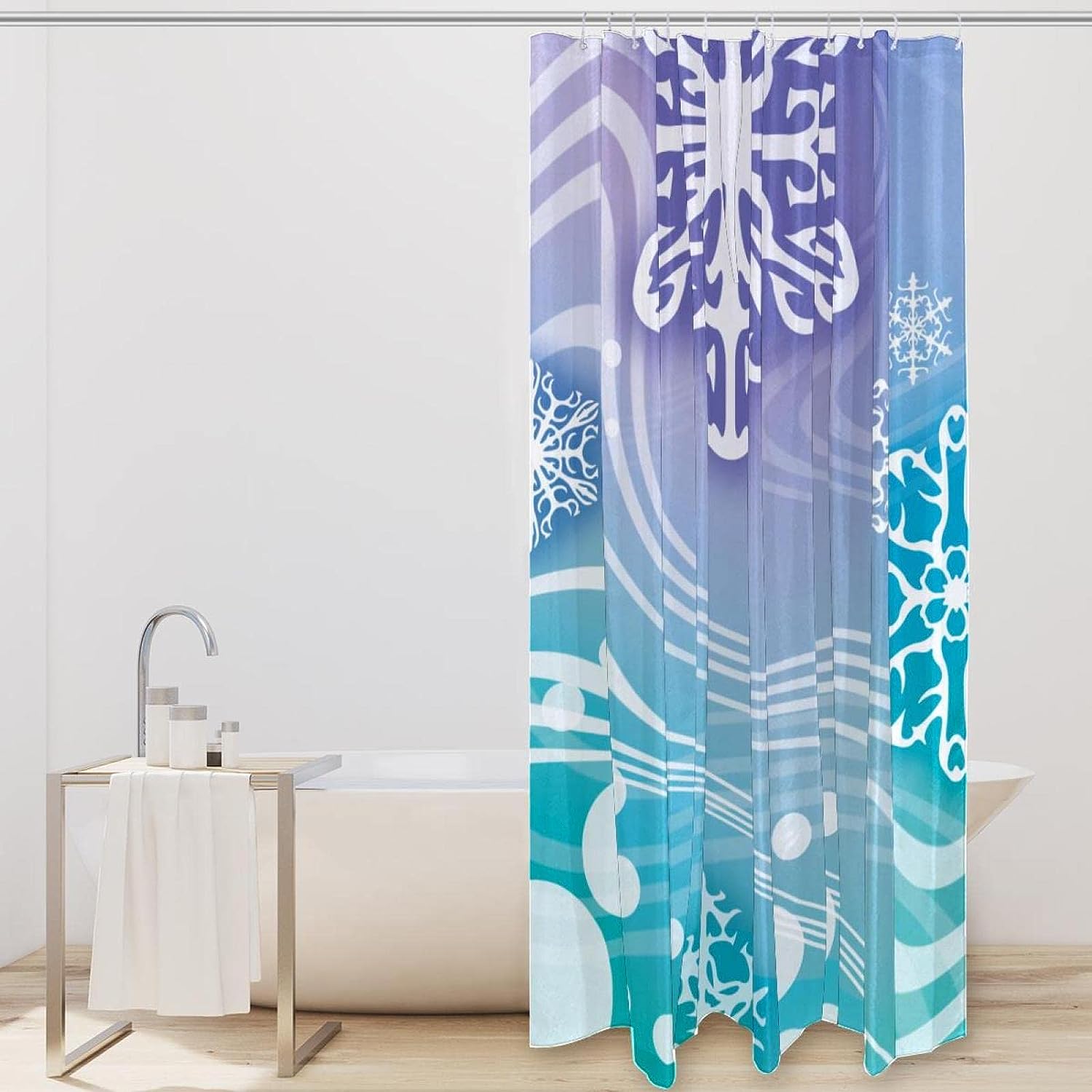 Snow Shower Curtain with Snowflake Dots for Bathroom Decor