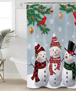 Snowflakemas Tree Cardinals Snowman Shower Curtain - Bathroom and Home Decor