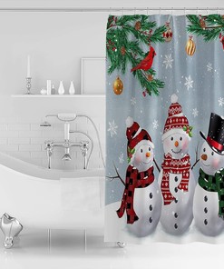 Snowflakemas Tree Cardinals Snowman Shower Curtain - Bathroom and Home Decor