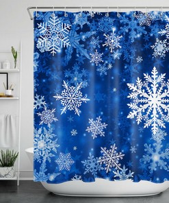 Snowflakes Blue Background Xmas Winter Shower Curtain for Bathroom Decor