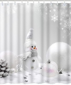Snowflakes Stars Shower Curtain for Christmas Bathroom Decor