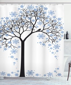Snowflakes Tree Winter Shower Curtain for Bathroom Decor