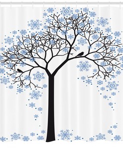 Snowflakes Tree Winter Shower Curtain for Bathroom Decor
