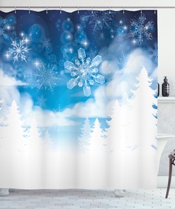 Snowflakes and Stars Winter Shower Curtain for Bathroom Decor