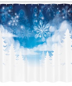 Snowflakes and Stars Winter Shower Curtain for Bathroom Decor