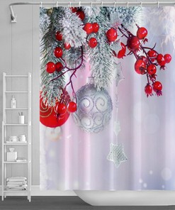 Snowy Pine Trees and Snowflakes Christmas Shower Curtain for Home Decor