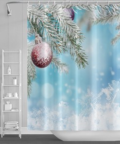 Snowy Pine Trees and Snowflakes Christmas Shower Curtain for Home Decor