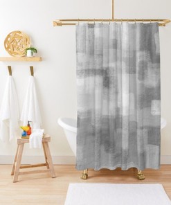 Soft Grey Tones Pastel Geometric Bath Curtain for Your Bathroom