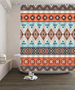 Southwestern Native Tribal Aztec Shower Curtain - Abstract Geometric Print on Colorful Triangular Fabric for Bathroom Decor