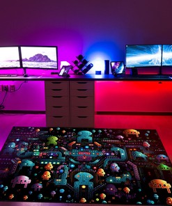 Space Invaders on Black Background with Some Color Scattered Arcade - Personalize your Living Room with this Area Rug