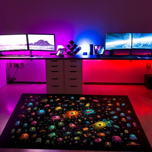Space Invaders on Black Background with Some Color Scattered Arcade - Personalized Area Rug for Retro Gamers