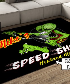 Speed Shop Rat Fink Area Rug - Personalized for Garage Decor