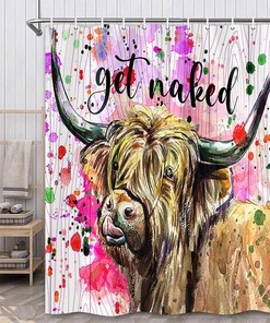 Spotted Longhorn Cow Shower Curtain - Waterproof Bathroom Decors