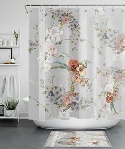 Spring Botanical Watercolor Flower Vintage Shower Curtain