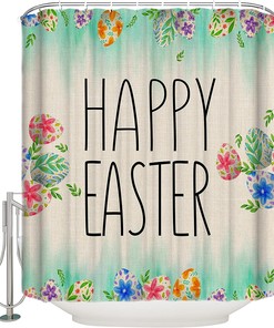 Spring Floral Eggs Rustic Green Shower Curtain for Bathroom Decor