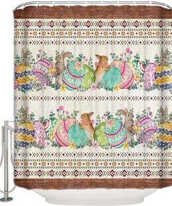Spring Floral Rustic Southwest Easter Bunny Egg Shower Curtain for a Seasonal Bath Decor