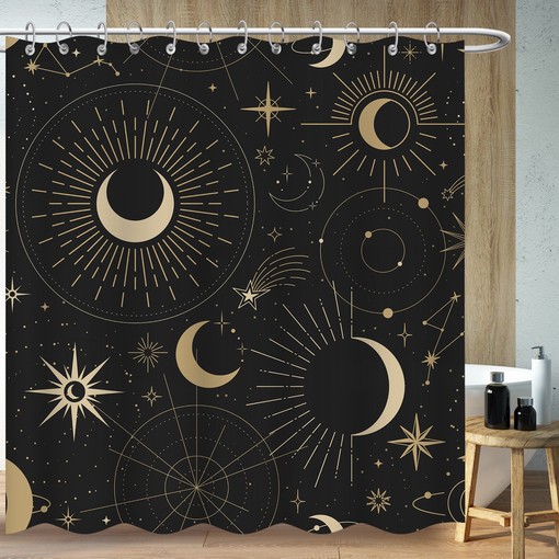 Star and Moon Shower Curtain for Minimalist Bathroom
