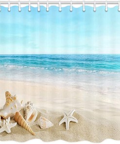 Starfish Beach Theme Shower Curtain Fabric - Ideal for Tropical-Themed Bathrooms