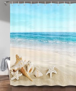 Starfish Beach Theme Shower Curtain Fabric - Ideal for Tropical-Themed Bathrooms