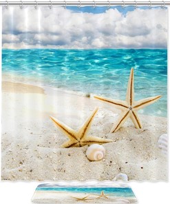 Starfish Coast Sea Shells Shower Curtain - Perfect for Ocean and Beach Themed Bathrooms
