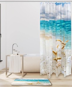 Starfish Coast Sea Shells Shower Curtain - Perfect for Ocean and Beach Themed Bathrooms